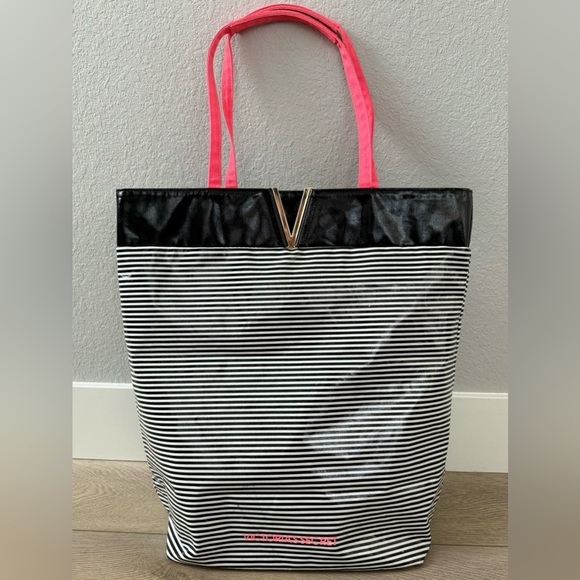 Victoria's Secret Handbags - Victoria’s Secret Black & White Striped Tote Bag